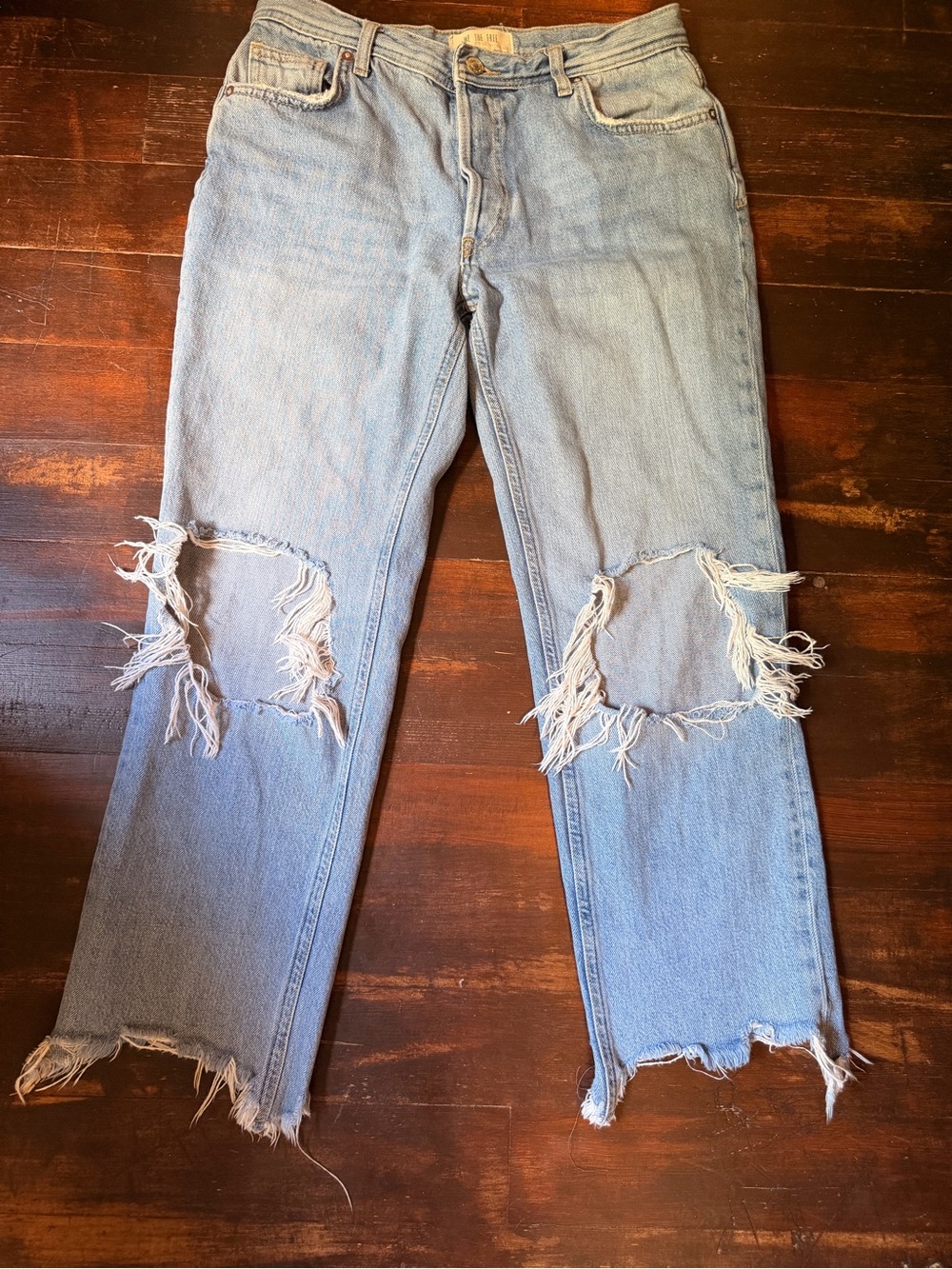 We The Free Light Blue Distressed Straight-Leg Jeans